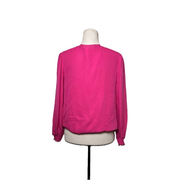 Alice + Olivia‎ Pink Bubble Hem Blouse Faux Wrap Silk Top Women Small - Picture 2 of 11